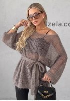Dlhý moherowy Sveter z paskiem Sweet Comfort bordová