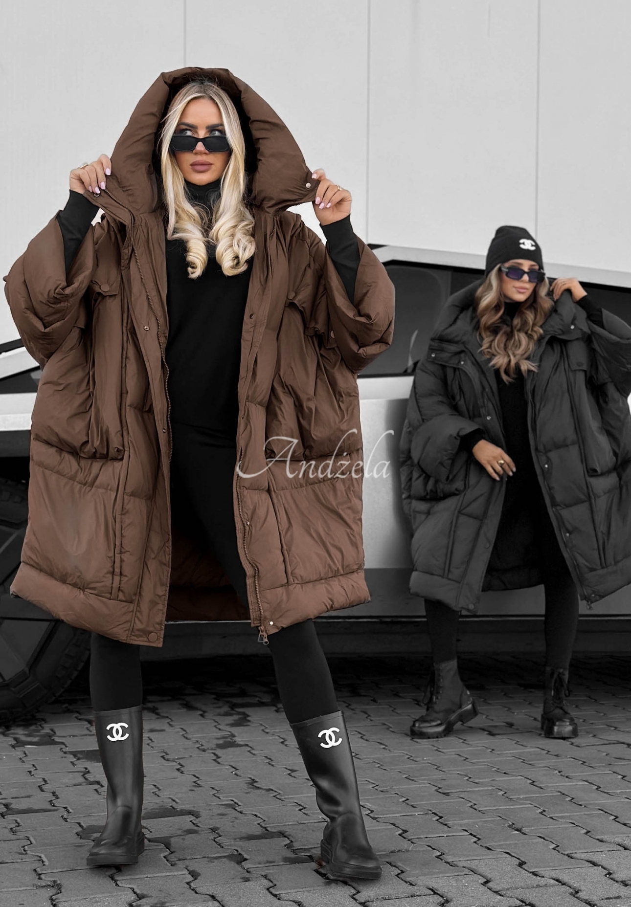 Páperová bunda oversize s kapucňou Frozen Tale čokoládová