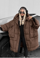 Puchowa Bunda oversize s kapucňou Frozen Tale čokoládová