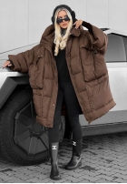 Puchowa Bunda oversize s kapucňou Frozen Tale čokoládová