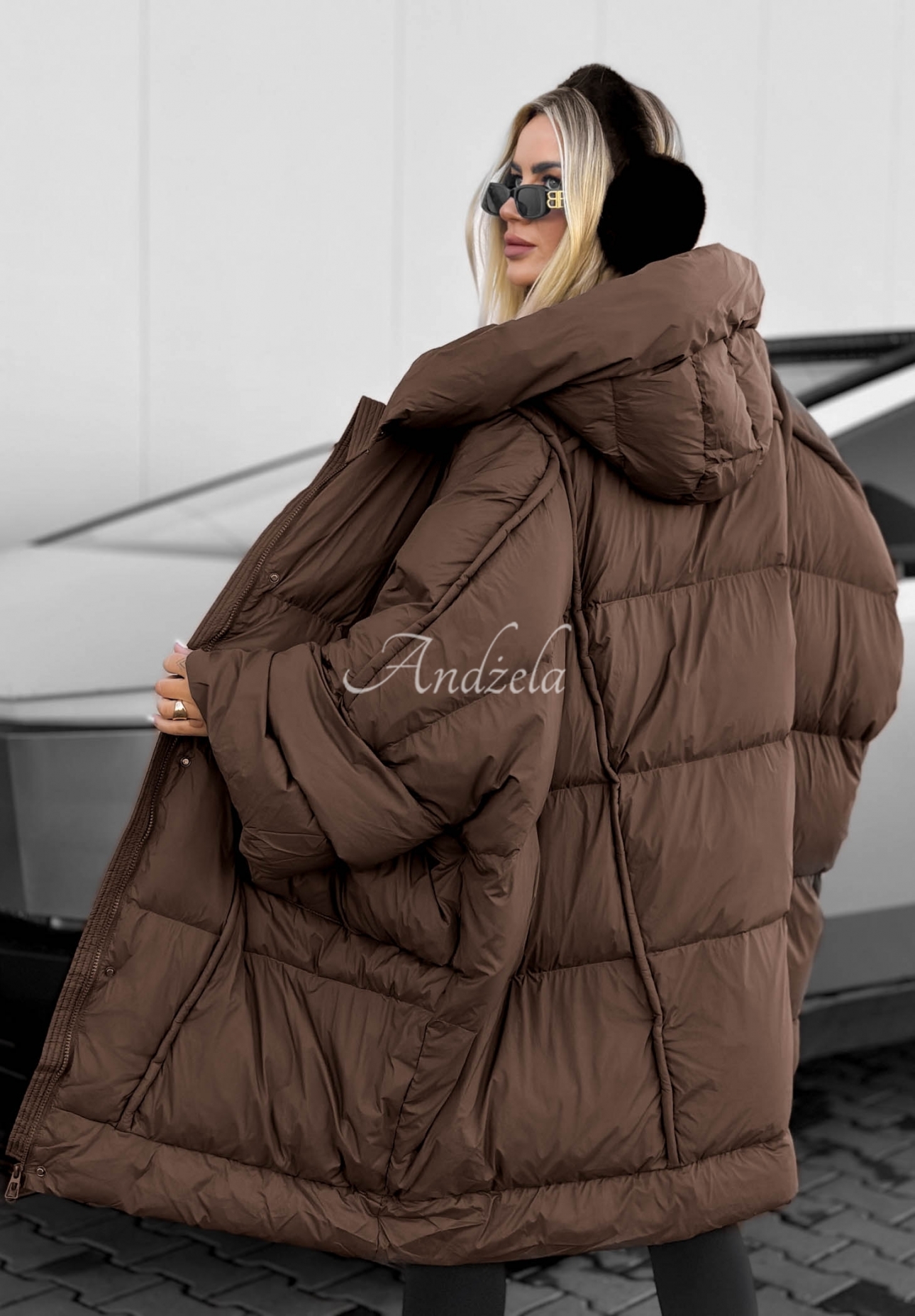 Páperová bunda oversize s kapucňou Frozen Tale čokoládová
