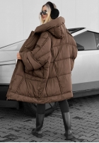 Puchowa Bunda oversize s kapucňou Frozen Tale čokoládová