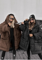 Puchowa Bunda oversize s kapucňou Frozen Tale čokoládová
