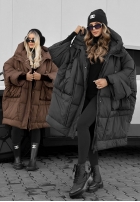 Puchowa Bunda oversize s kapucňou Frozen Tale čokoládová
