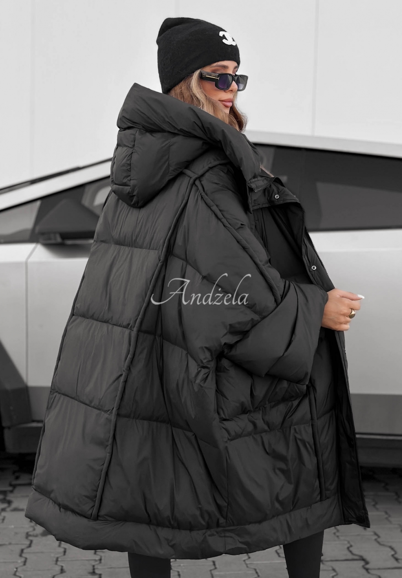 Páperová bunda oversize s kapucňou Frozen Tale čierna