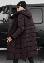 Długa Prešívaná Bunda s kapucňou i paskiem Snow Empress čučoriedková