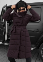Długa Prešívaná Bunda s kapucňou i paskiem Snow Empress čučoriedková
