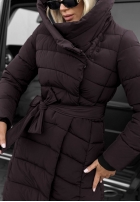 Długa Prešívaná Bunda s kapucňou i paskiem Snow Empress čučoriedková