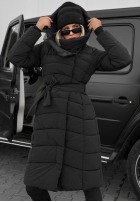 Długa Prešívaná Bunda s kapucňou i paskiem Snow Empress čučoriedková
