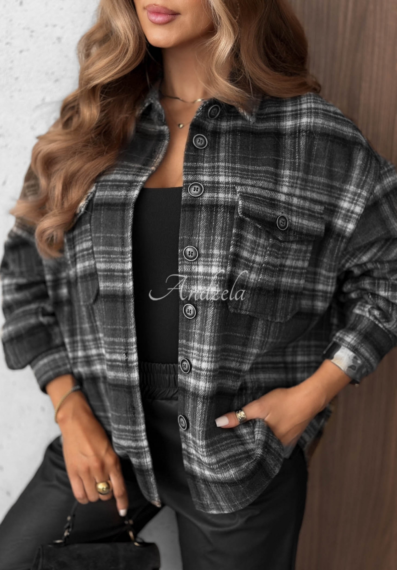 Károvaná košeľa s vlnou Maple Plaid čierna