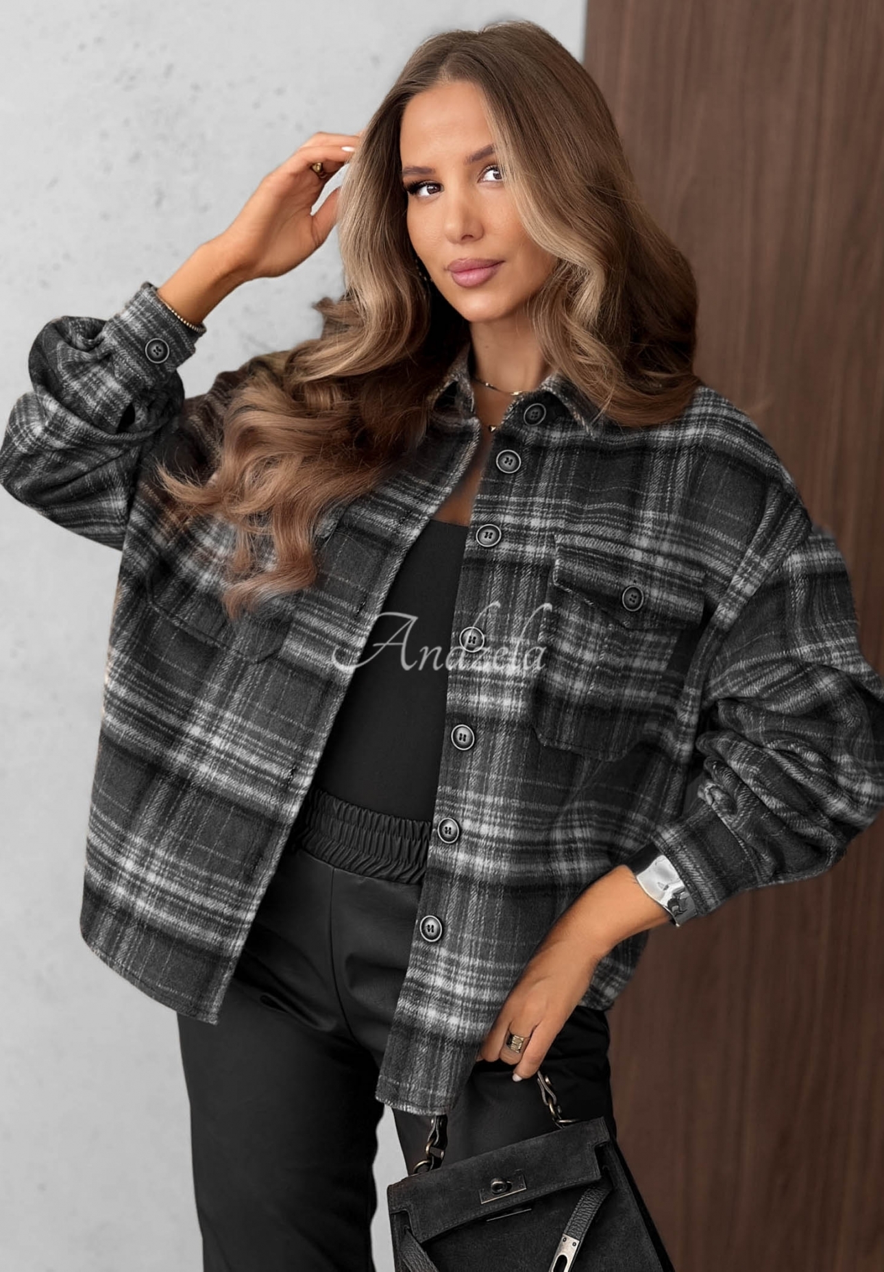 Károvaná košeľa s vlnou Maple Plaid čierna