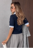 Miękki sweterek z koronką i kołnierzykiem w paski Fall Stripes čokoládový