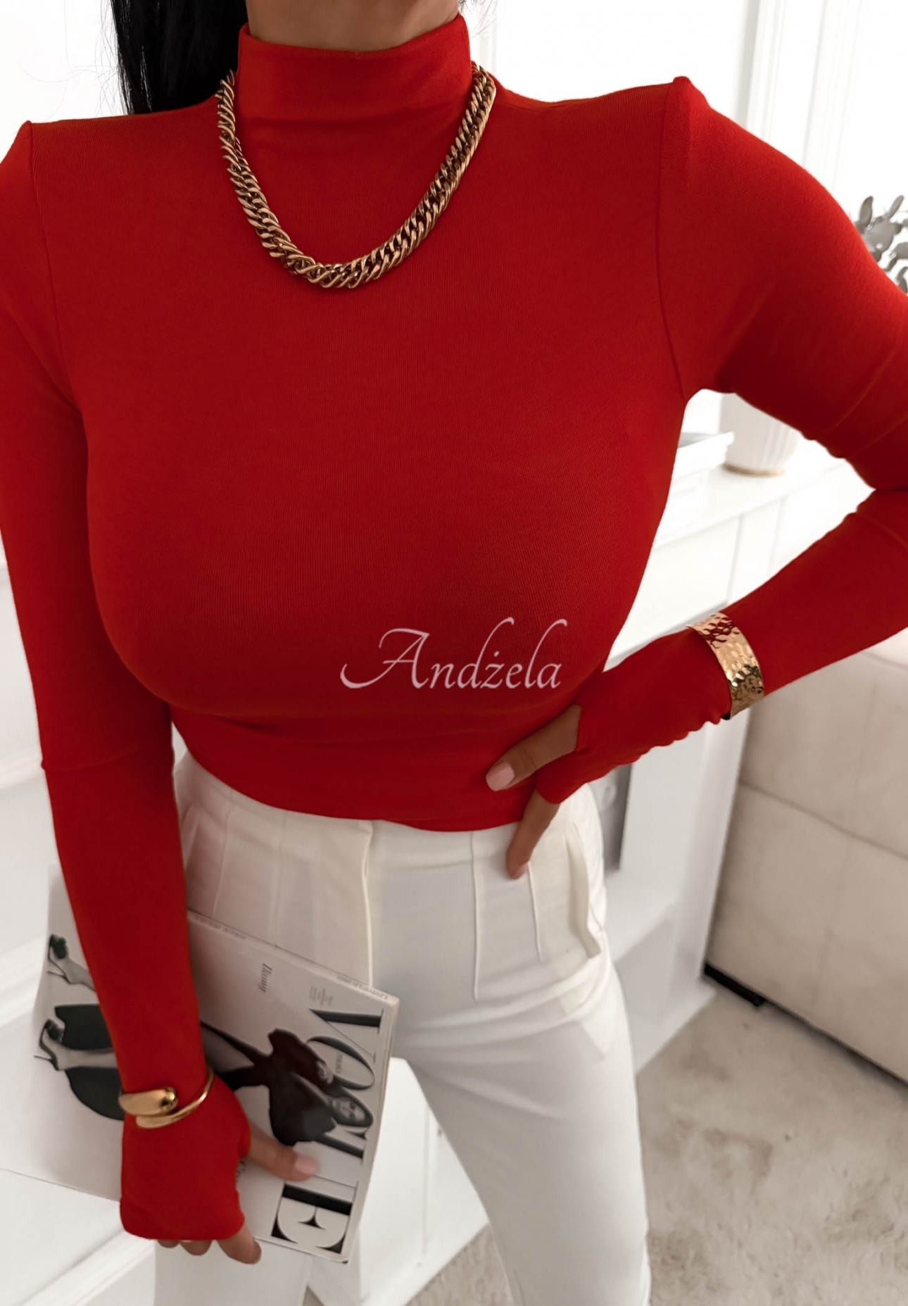 Blúzka z longsleeve s polovičným rolákom First Of All červená