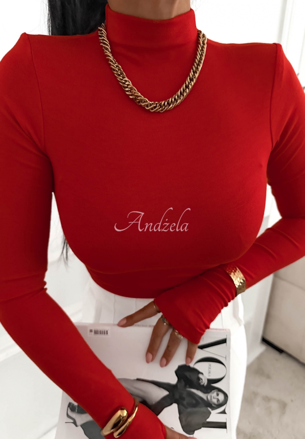 Blúzka z longsleeve s polovičným rolákom First Of All červená