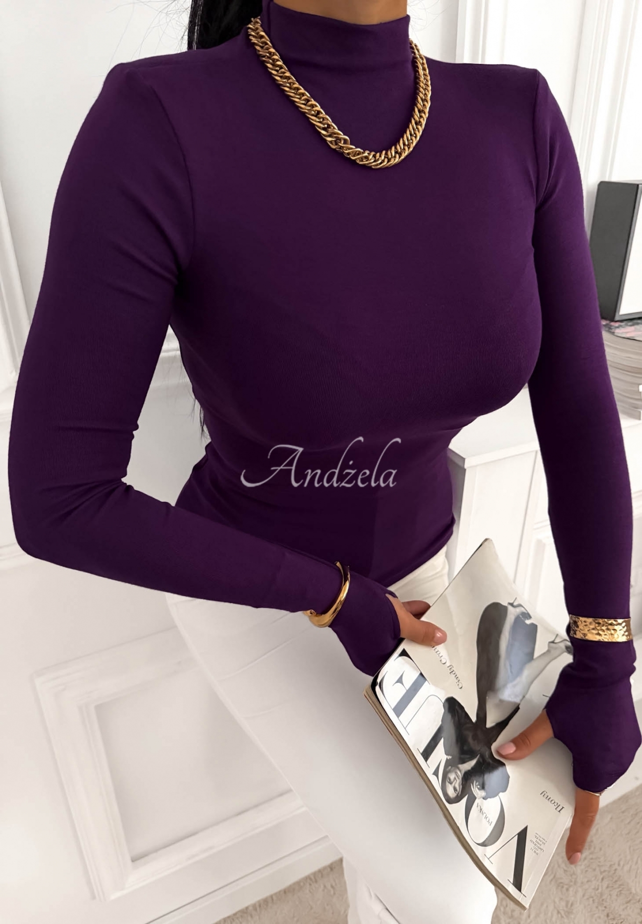 Blúzka z longsleeve s polovičným rolákom First Of All čučoriedková