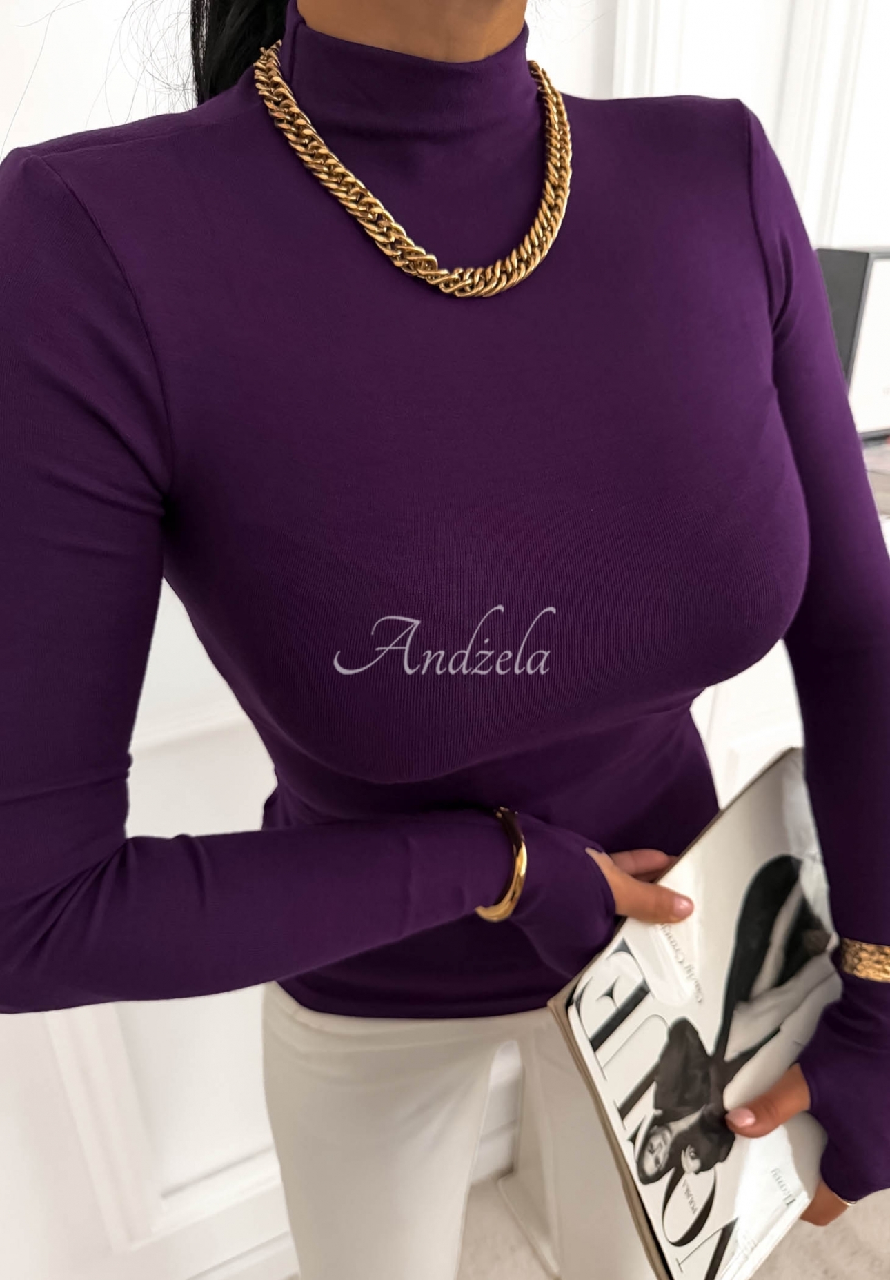 Blúzka z longsleeve s polovičným rolákom First Of All čučoriedková