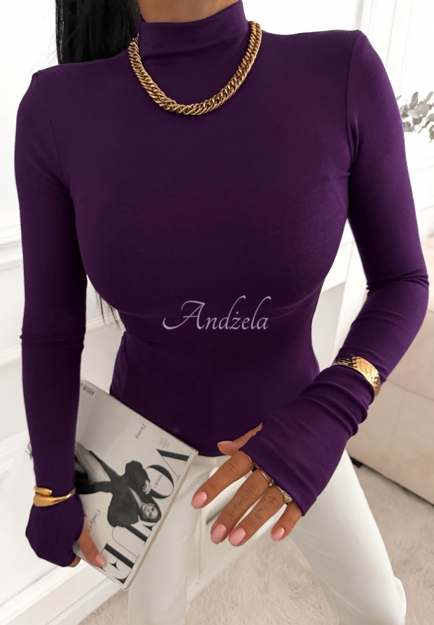 Bl&uacute;zka z longsleeve s polovičn&yacute;m rol&aacute;kom First Of All čučoriedkov&aacute;