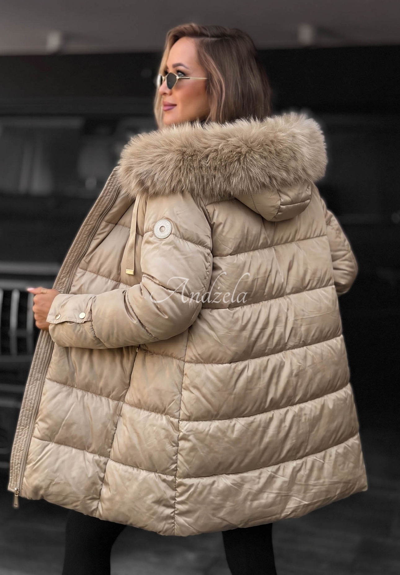 Dlhá prešívaná bunda s kožušinou Winter Sunday béžová