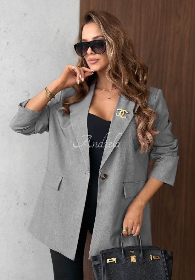 Elegantn&eacute; sako s golierom Timeless Poise svetlo Siv&aacute;