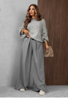 Eleganckie Nohavice wide leg z zakładkami Timeless Poise jasnoszare