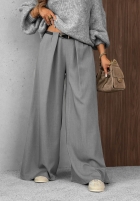 Eleganckie Nohavice wide leg z zakładkami Timeless Poise jasnoszare