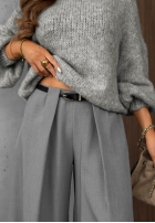 Eleganckie Nohavice wide leg z zakładkami Timeless Poise jasnoszare