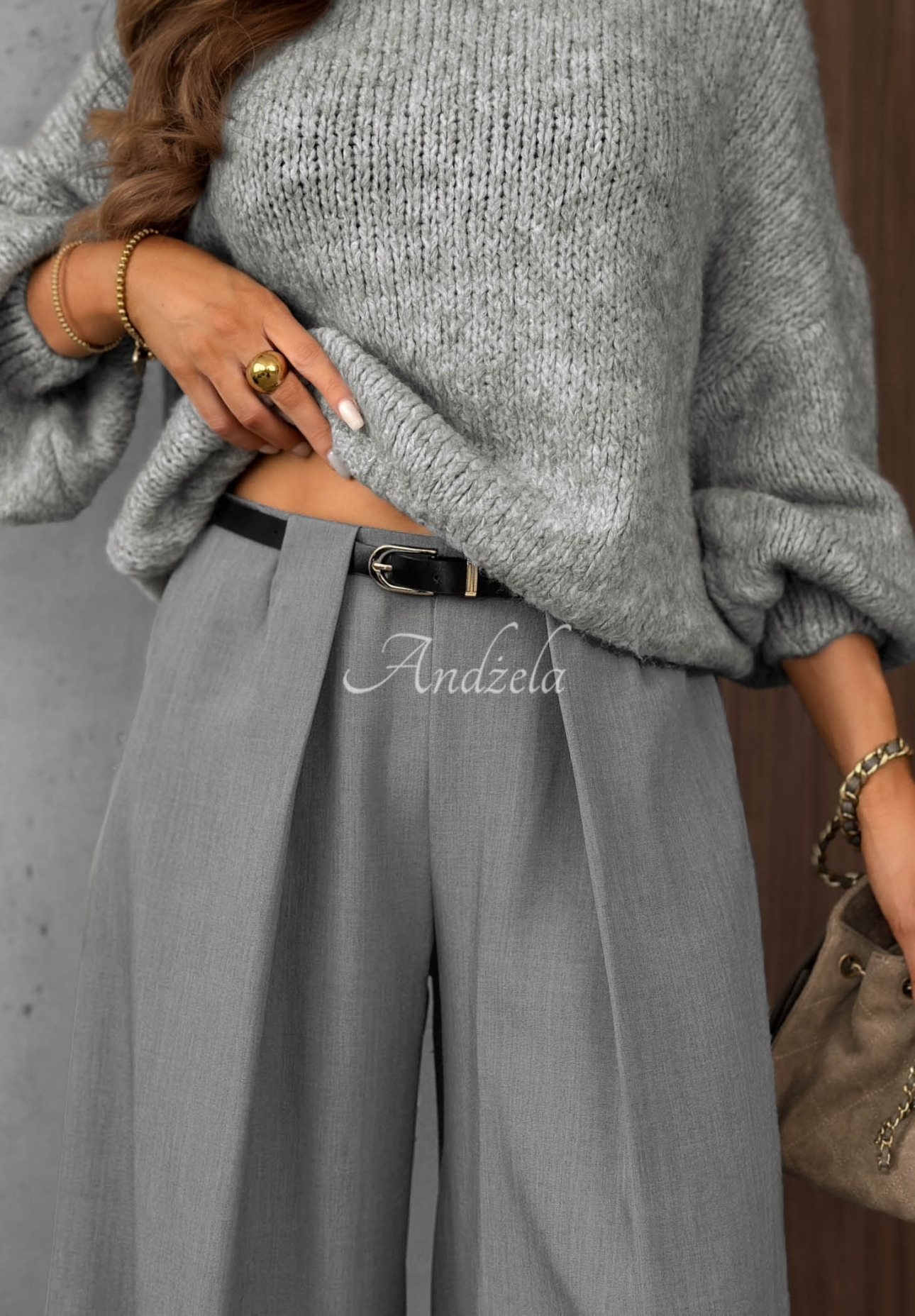 Elegantné nohavice wide leg so záložkami Timeless Poise svetlosivé