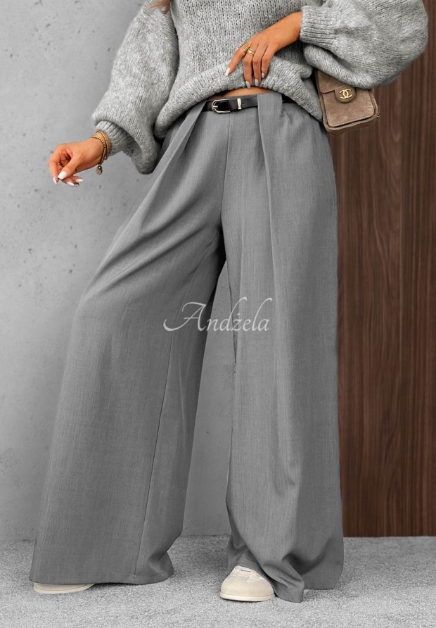 Elegantn&eacute; nohavice wide leg so z&aacute;ložkami Timeless Poise svetlosiv&eacute;