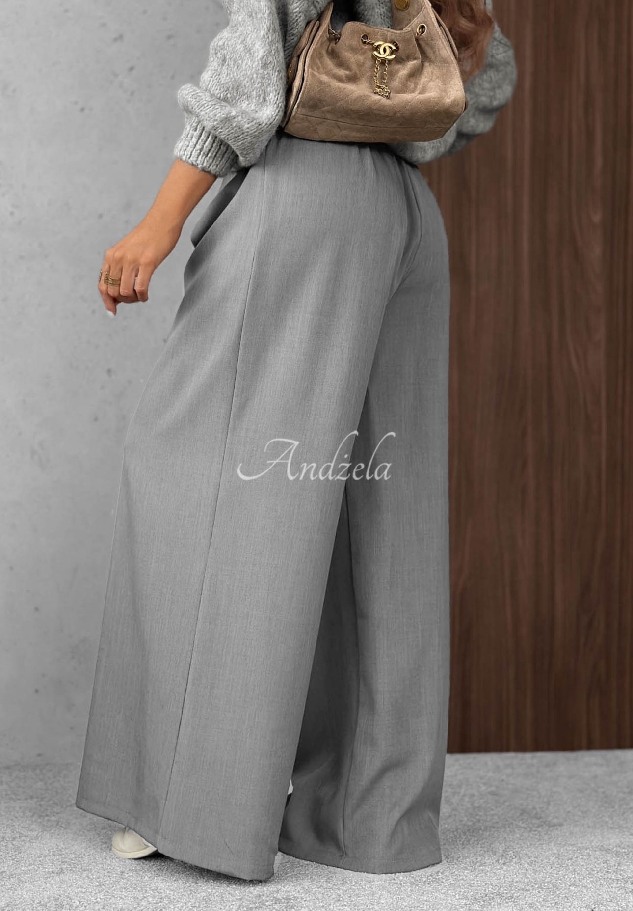 Elegantné nohavice wide leg so záložkami Timeless Poise svetlosivé