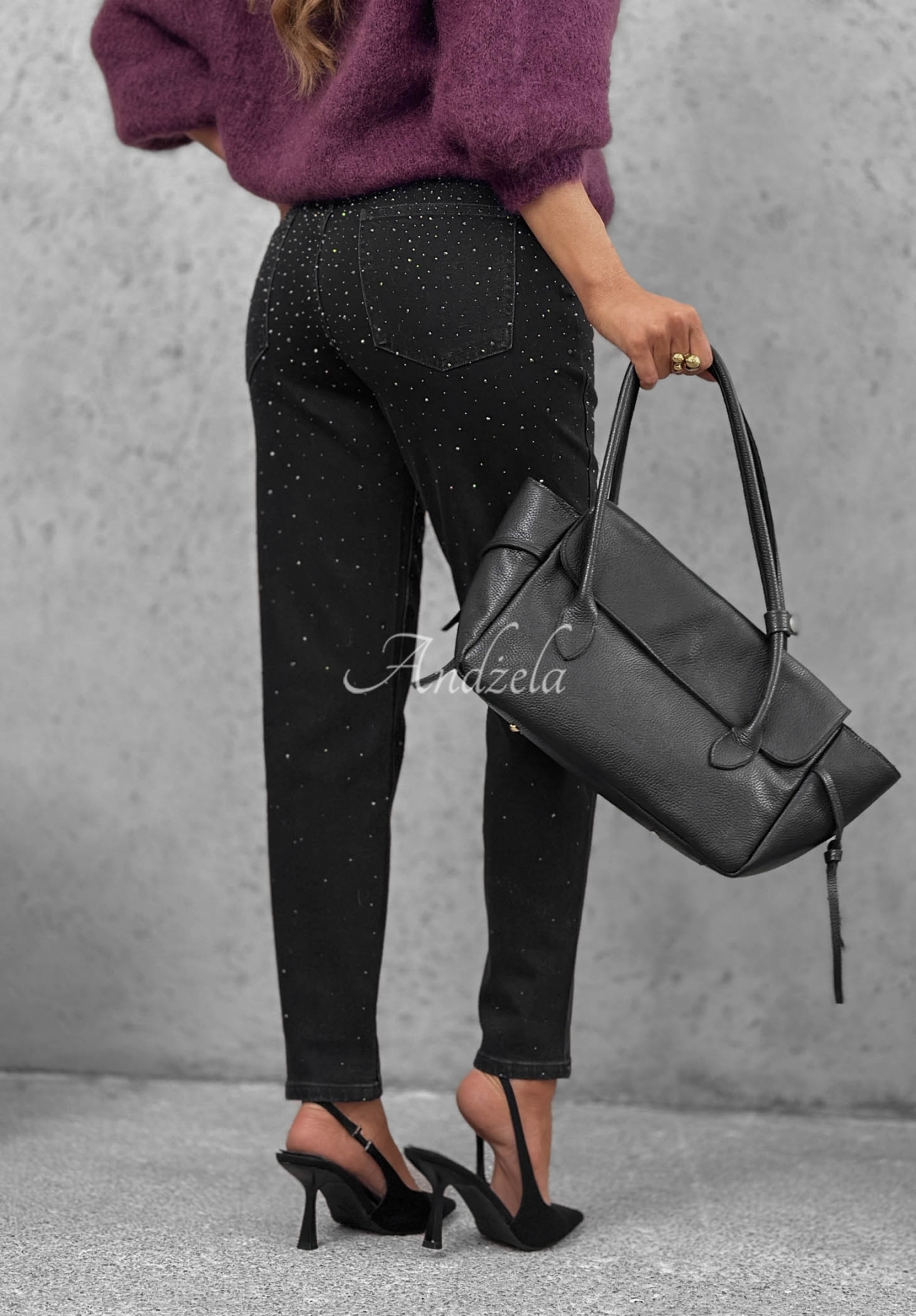 Džínsy mom fit s kryštálmi Glitter Affair čierne