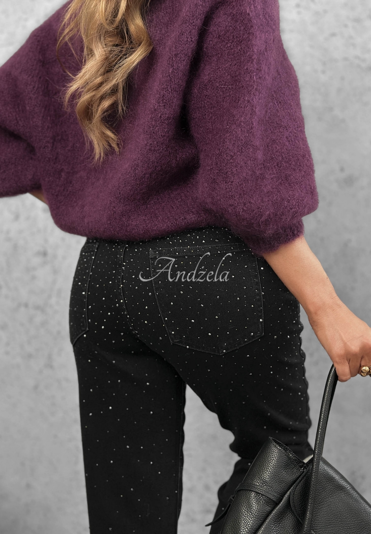 Džínsy mom fit s kryštálmi Glitter Affair čierne