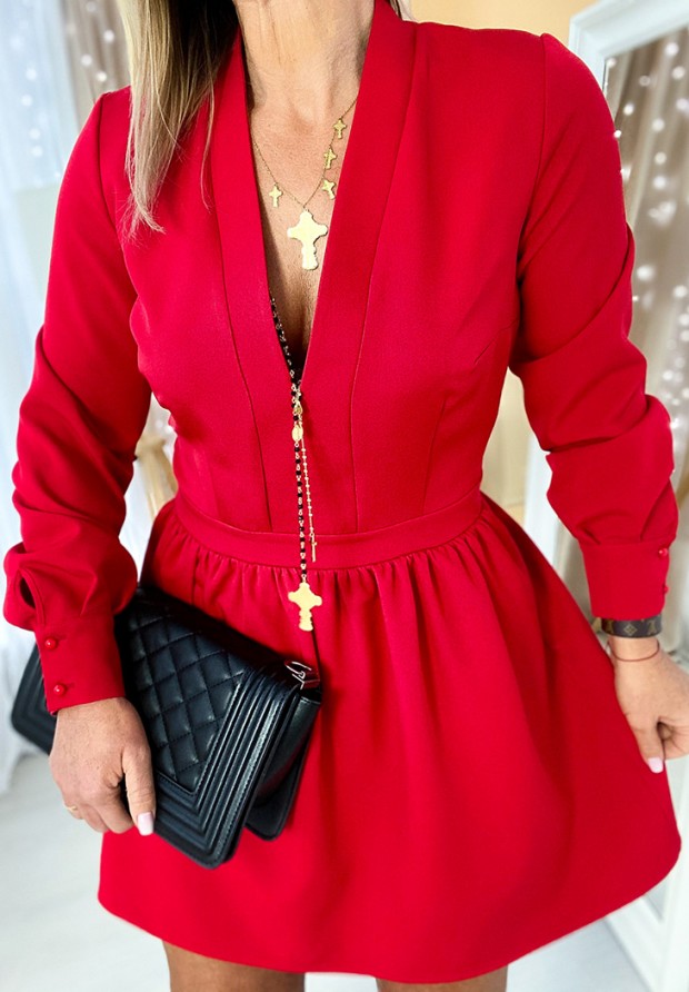 Rozšírené šaty s véčkovým výstrihom Clarossa červená