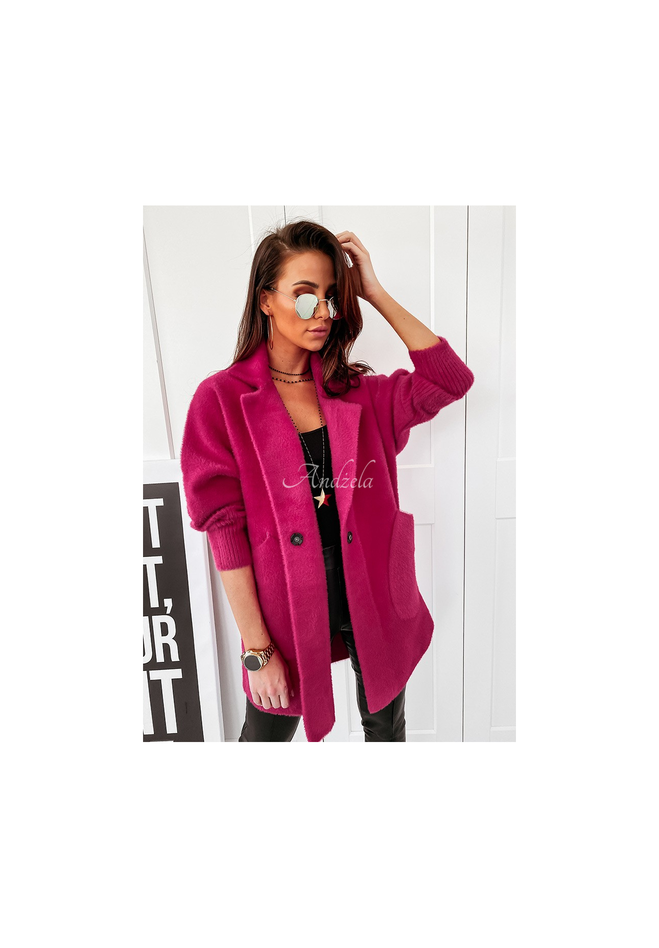 Kabát alpaka oversize Royal fuchsiový