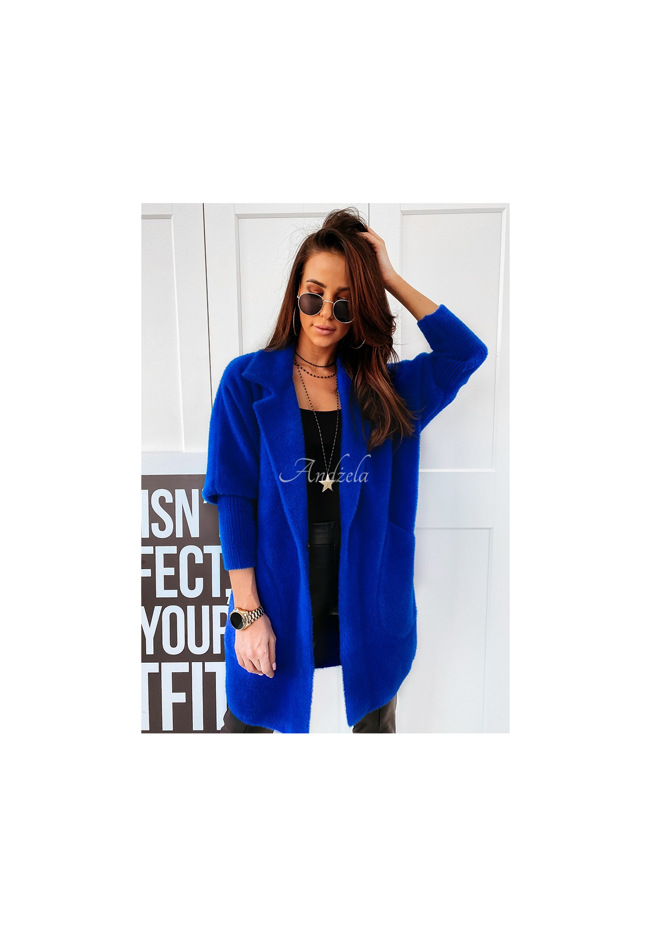 Kabát alpaka oversize Royal kobaltový