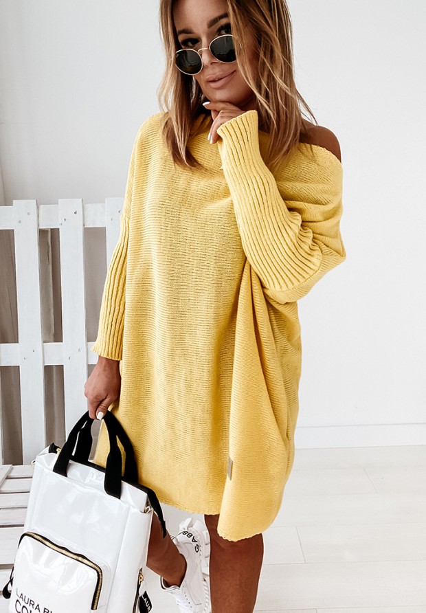 Pletené šaty sveter oversize California žltá