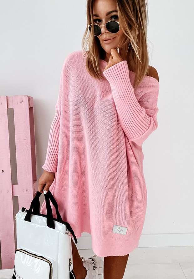 Pletené šaty sveter oversize California ružový