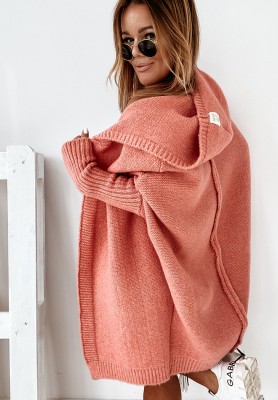 Dlh&yacute; oversize kardigan s kapucňou s vlnou Montevista Koralov&aacute;owy